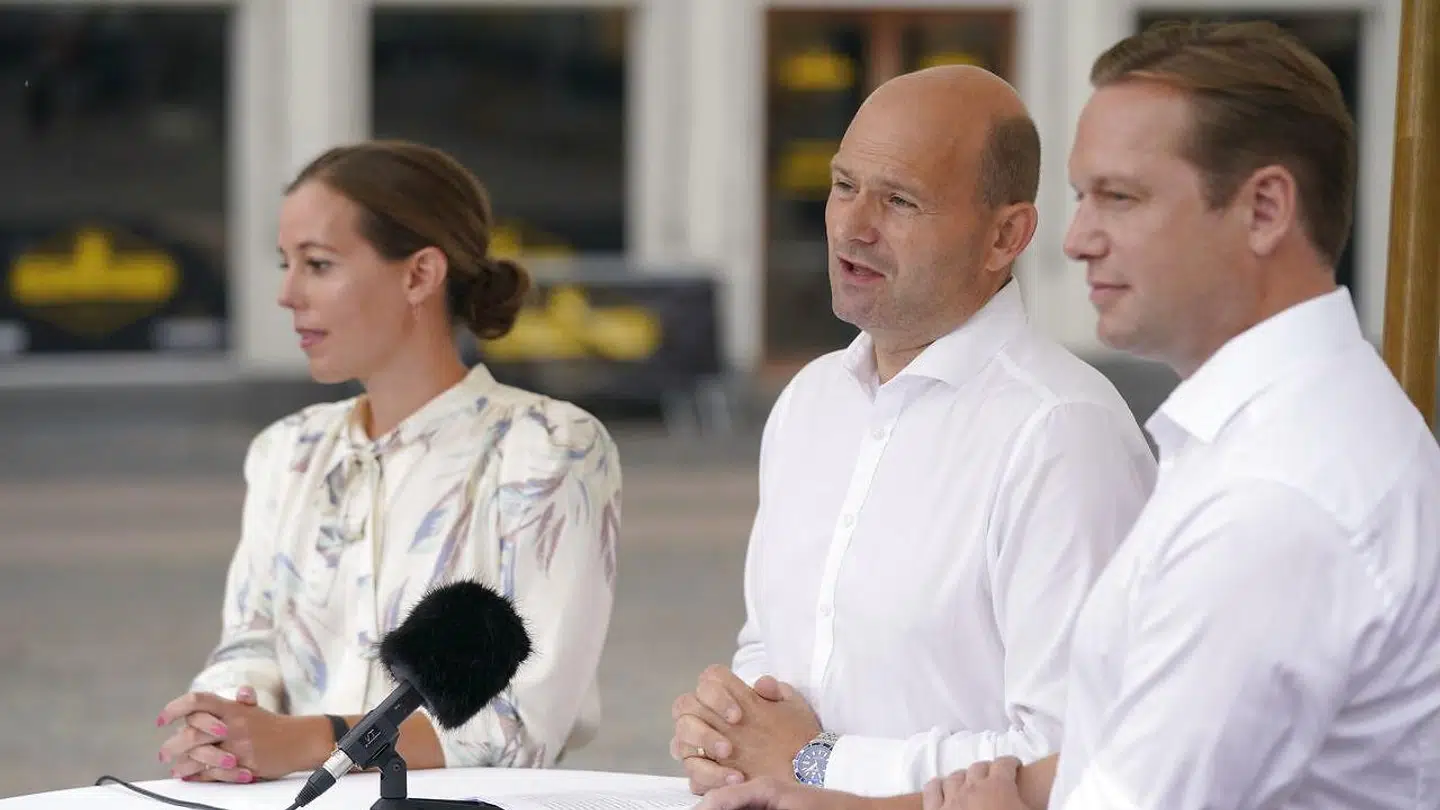 Søren Pape Poulsen, Mai Mercado og Marcus Knuth under Konservatives pressemøde i forbindelse med deres sommergruppemøde i Hillerød, torsdag den 20. august 2020.