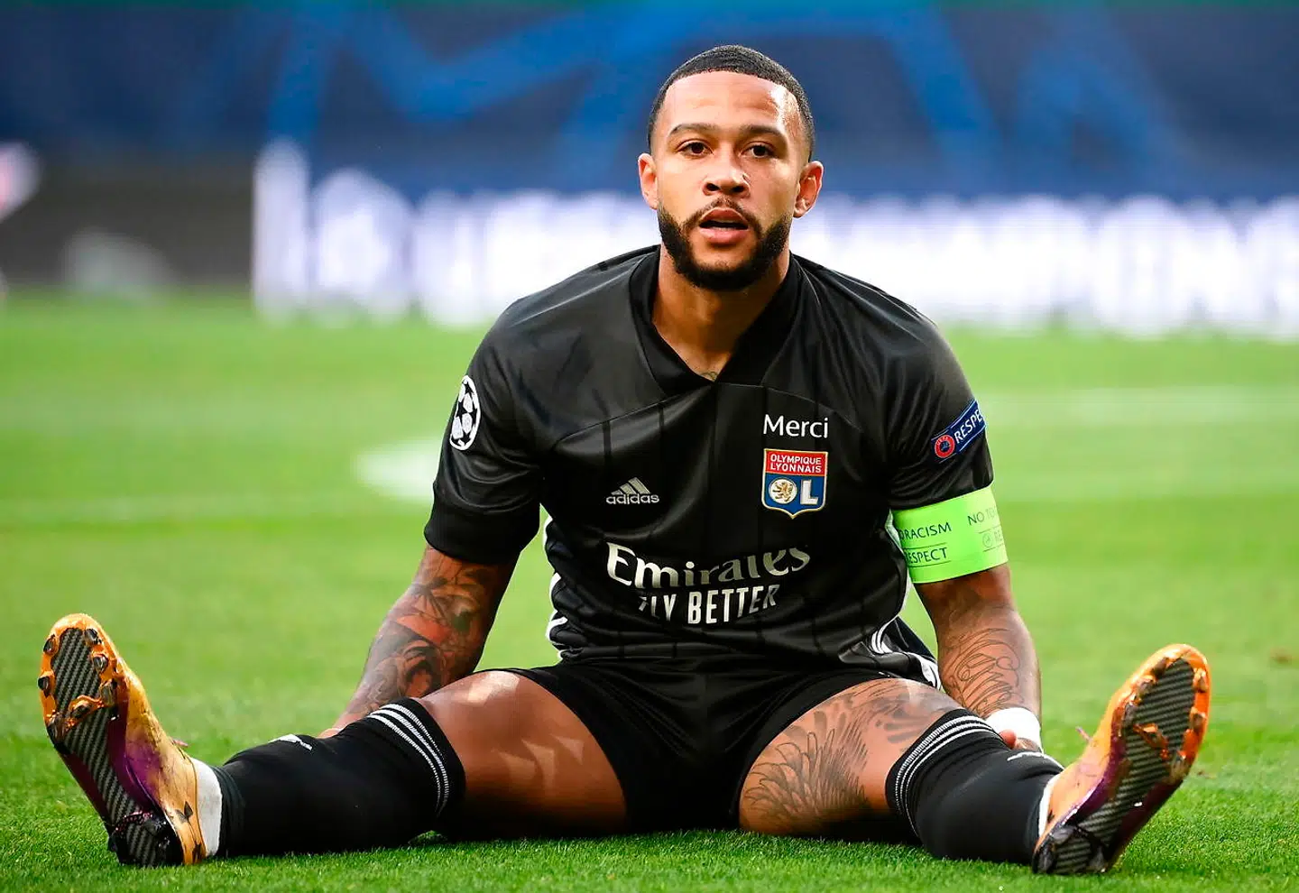 epa08613259 Memphis Depay of Lyon reacts during the UEFA Champions League semi final match between Olympique Lyon and Bayern Munich in Lisbon, Portugal, 19 August 2020. EPA/Franck Fife / POOL
