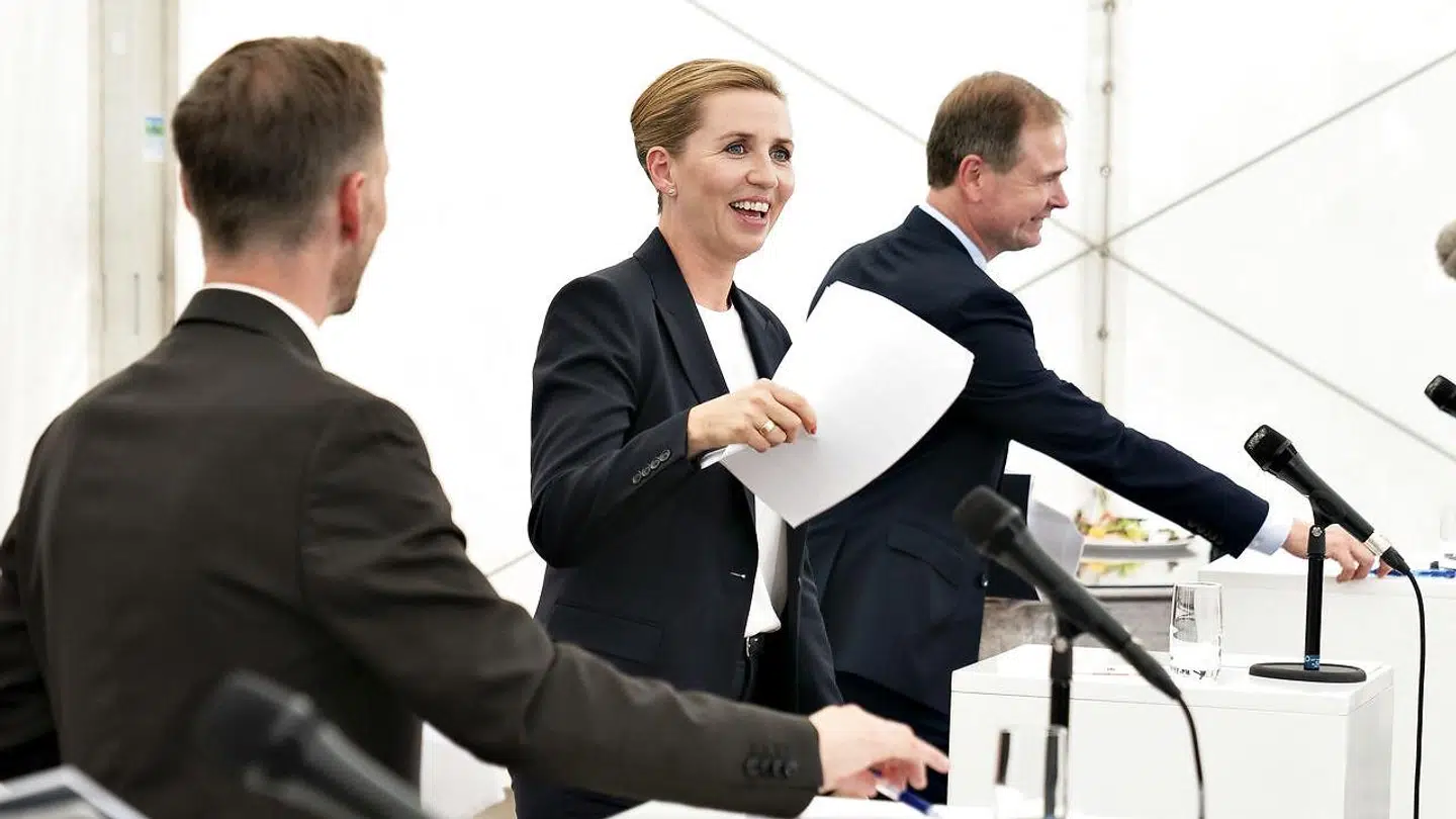 Statsminister Mette Frederiksen, finansminister Nicolai Wammen, skatteminister Morten Bødskov og beskæftigelsesminister Peter Hummelgaard på pressemøde på Danish Crown i Horsens tirsdag den 18. august 2020. (Foto: Henning Bagger/Ritzau Scanpix)