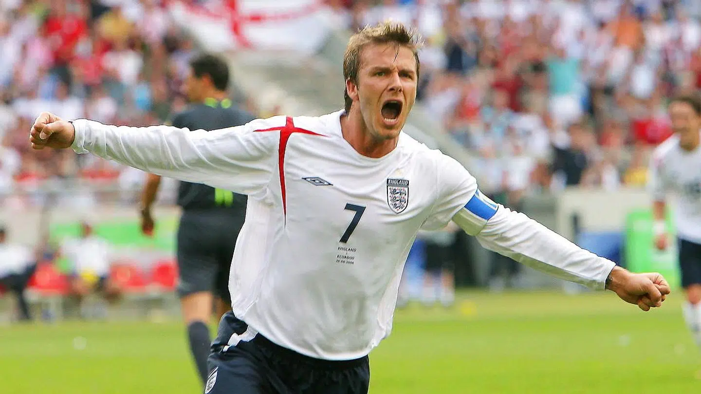 Nu 45-årige David Beckham i den engelske landsholdstrøje i 2006.