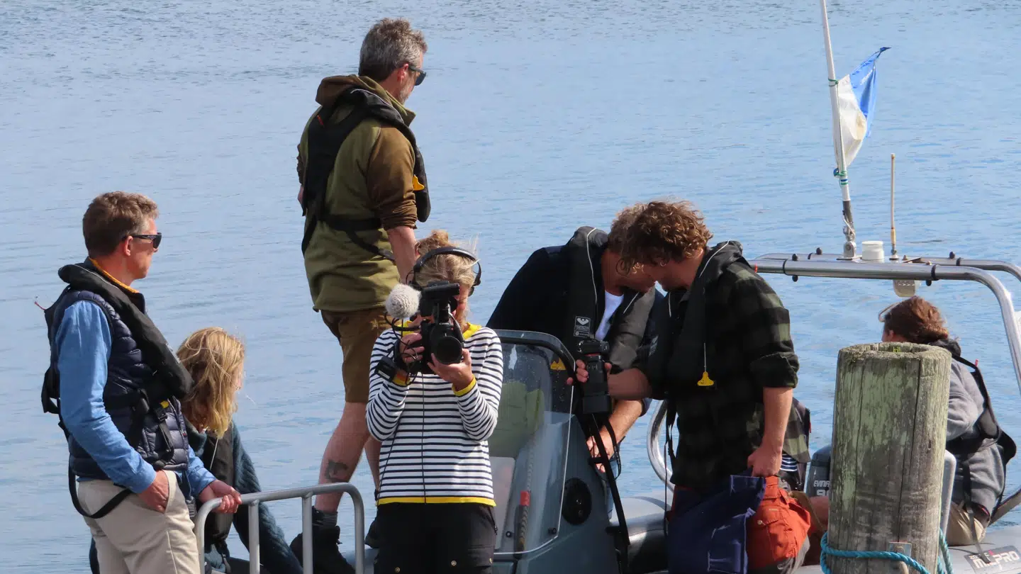 Her ses familien Beha, kronprins Frederik og TV-holdet.