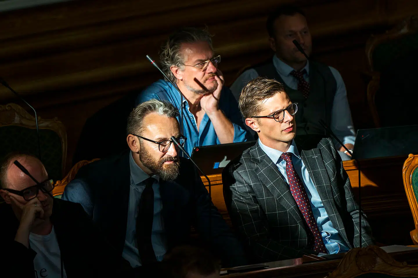 Ole Birk Olesen (tv.), Henrik Dahl og Alex Vanopslagh.