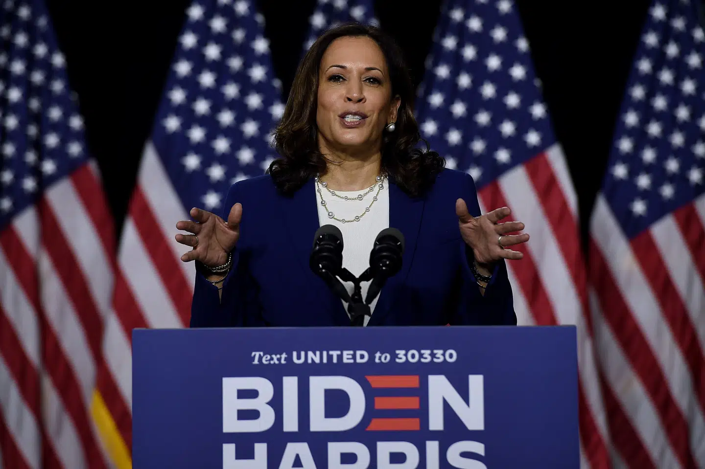 Den amerikanske senator Kamala Harris fra Californien har cirka samme opbakning eller endda større tilslutning end Joe Biden i de fleste demografiske grupper i det demokratiske parti, viser meningsmåling. Olivier Douliery/Ritzau Scanpix