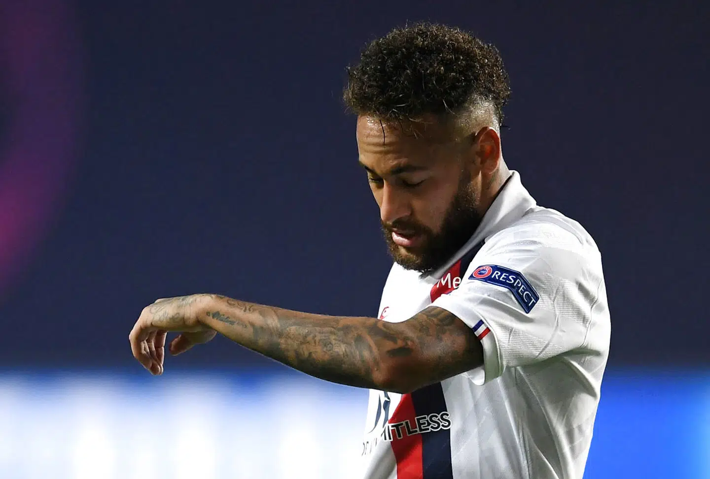 Soccer Football - Champions League - Quarter Final - Atalanta v Paris St Germain - Estadio da Luz, Lisbon, Portugal - August 12, 2020 Paris St Germain's Neymar reacts, as play resumes behind closed doors following the outbreak of the coronavirus disease (COVID-19) David Ramos/Pool via REUTERS