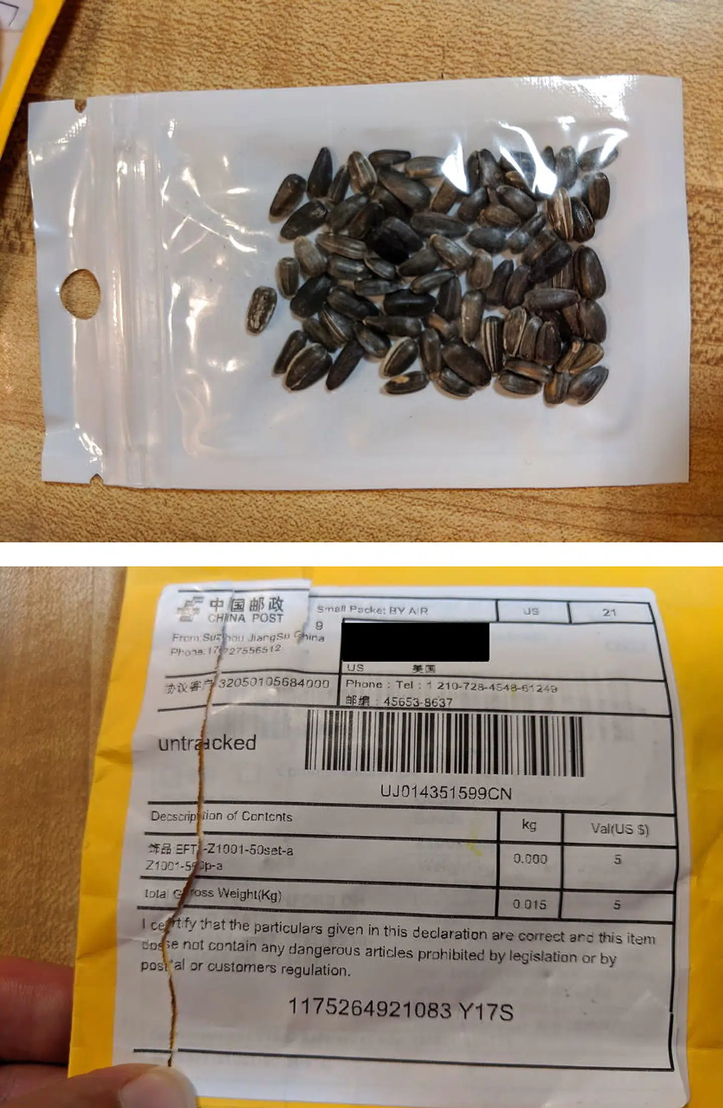 En pakke frø beslaglagt i Ohio