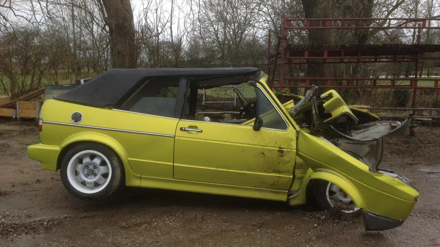 Phillips bil efter ulykken. Foto: Privat.