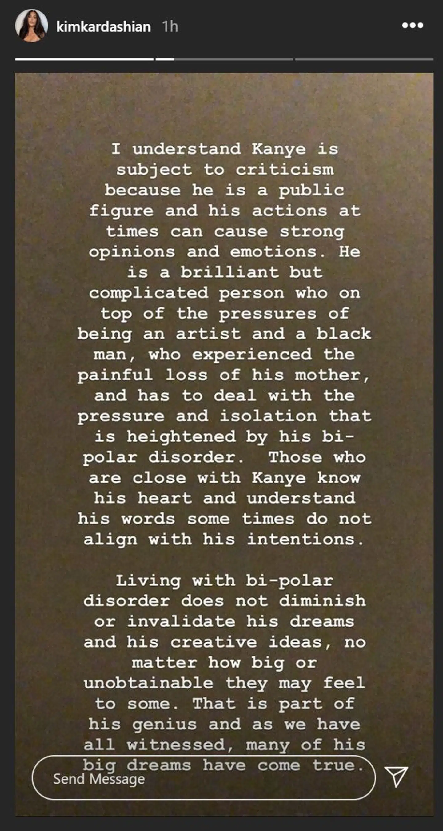 I sin story på Instagram udtaler Kim Kardashian West sig for første om Kanye Wests psykiske sygdom. Dette er anden del.