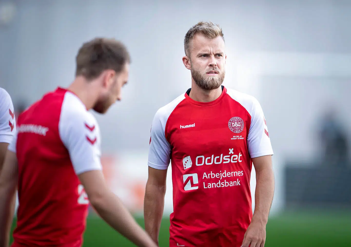 Christian Gytkjær og Christian Eriksen under træning på Boris Paichadze Dinamo Arena i Tiblisi, lørdag 7. september 2019. (Foto: Liselotte Sabroe/Ritzau Scanpix)