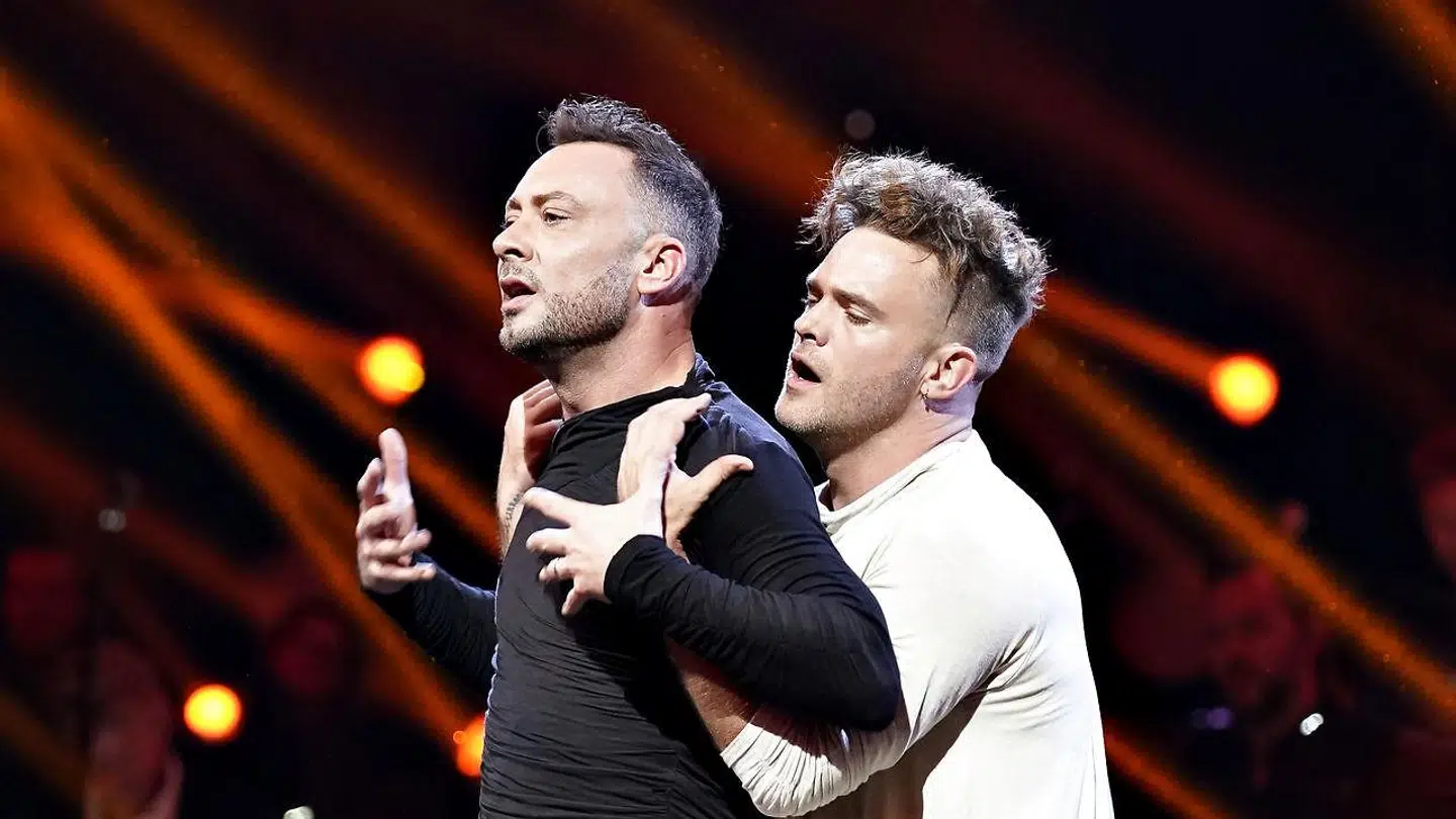 Jakob Fauerby og Silas Holst ses her ved finalen i "Vild med dans", som de vandt i Forum Horsens, fredag den 28. november 2019.