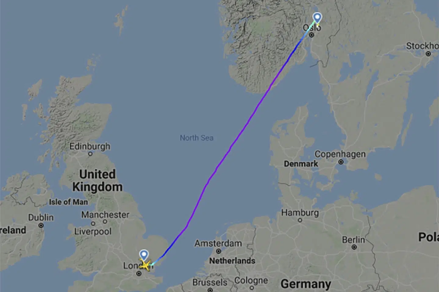 Et skærmbillede af ruten, som det pågældende Ryanair-fly var på.