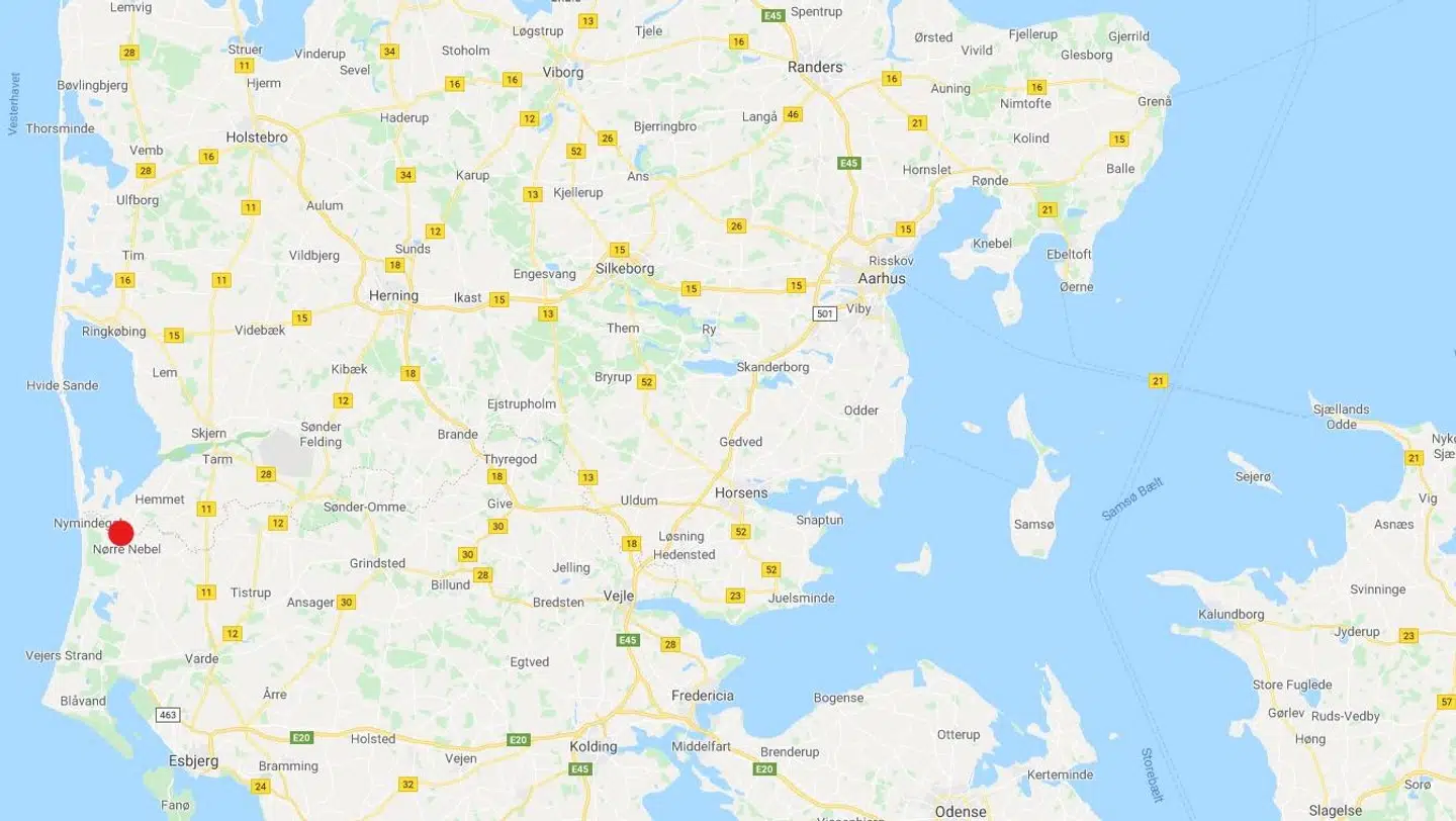Ferieparken Landal Seawest ligger ved den røde prik.