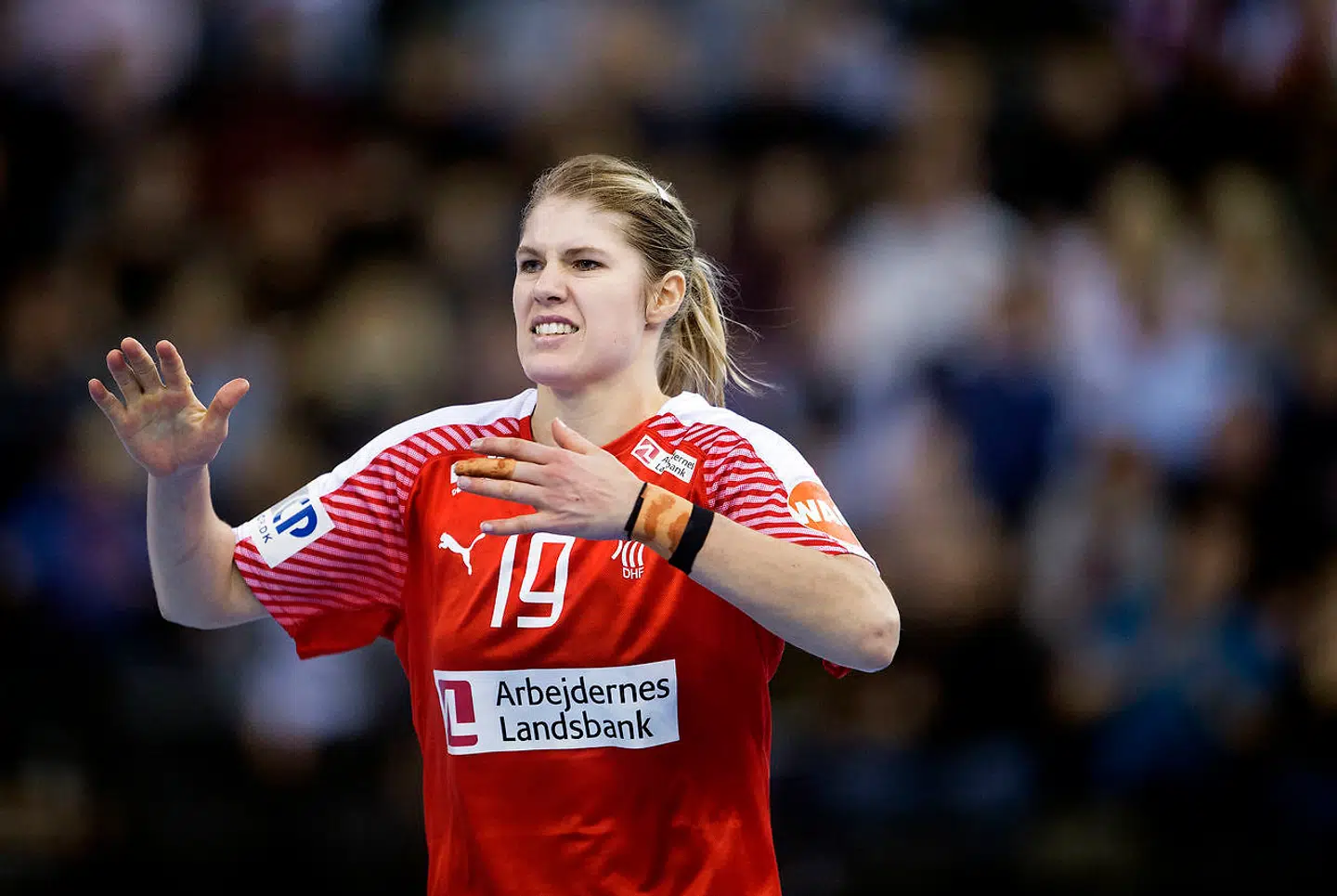 Line Jørgensen under VM kampen mellem Danmark-Rusland i EWE Arena i Oldenburg den 8 december 2017.. (Foto: Liselotte Sabroe/Scanpix 2017)