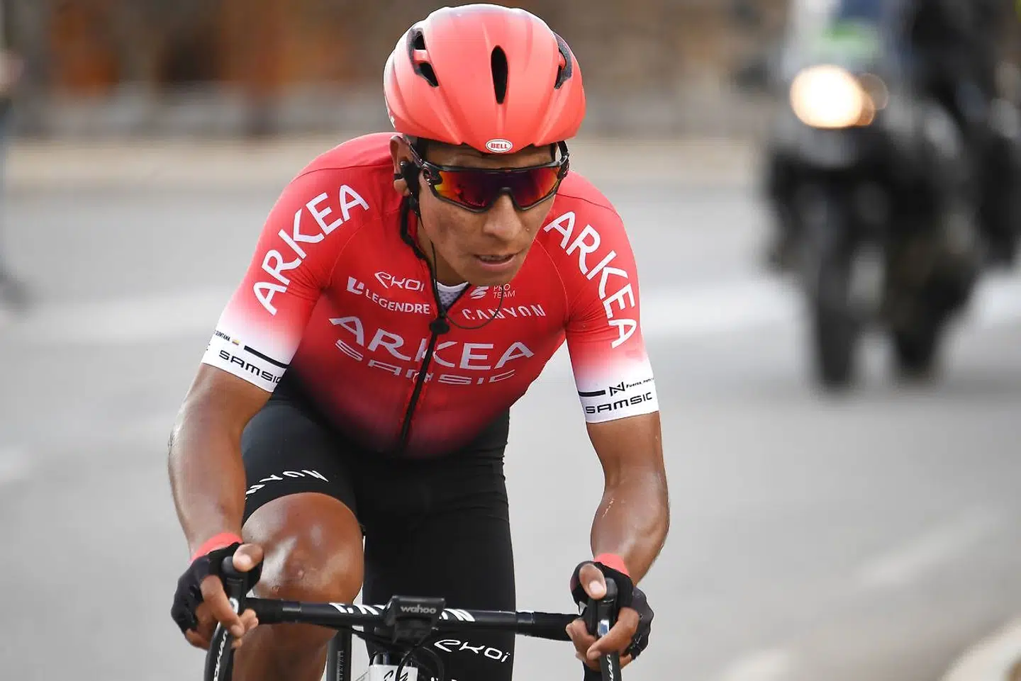 Team Arkea Samsic Colombian rider Nairo Quintana climbs, during the 166, 5 km, 7th stage of the 78th Paris - Nice cycling race stage between Nice and Valdeblore La Colmiane, on March 14, 2020. - The organizers of the 78th Paris-Nice cycling race announced on March 13, 2020 the cancellation of the last stage scheduled for Sunday due to the coronavirus pandemic. (Photo by Alain JOCARD / AFP)