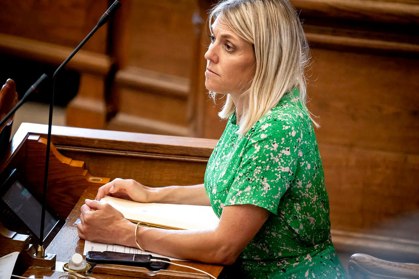 Forsvarsminister Trine Bramsen (S) under afslutningsdebat i Folketinget på Christiansborg i København, mandag den 22. juni 2020.
