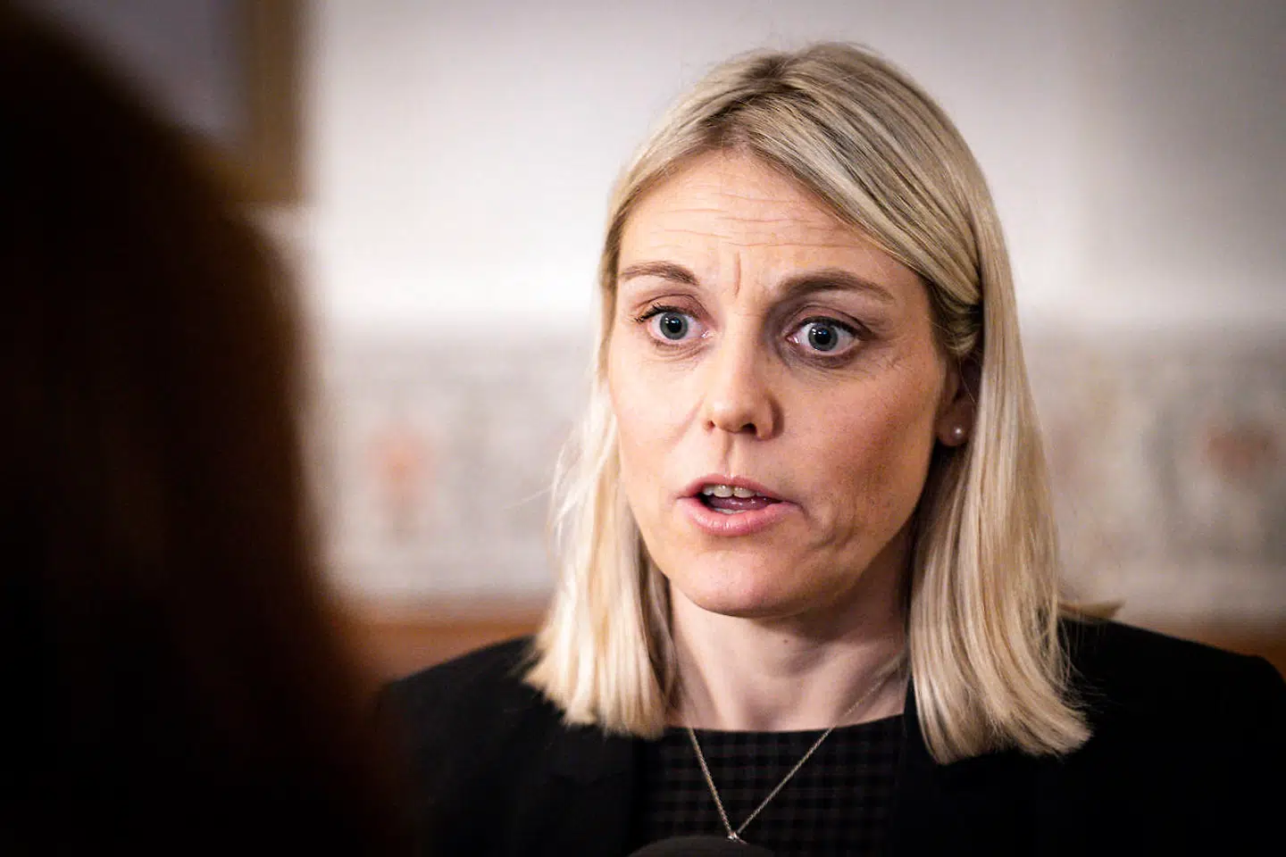 Forsvarsminister Trine Bramsen (S) taler med pressen før et ekstraordinært møde i Udenrigspolitisk Nævn om Iran og Irak på Christiansborg, onsdag den 8. januar 2020. (Foto: Niels Christian Vilmann/Ritzau Scanpix)