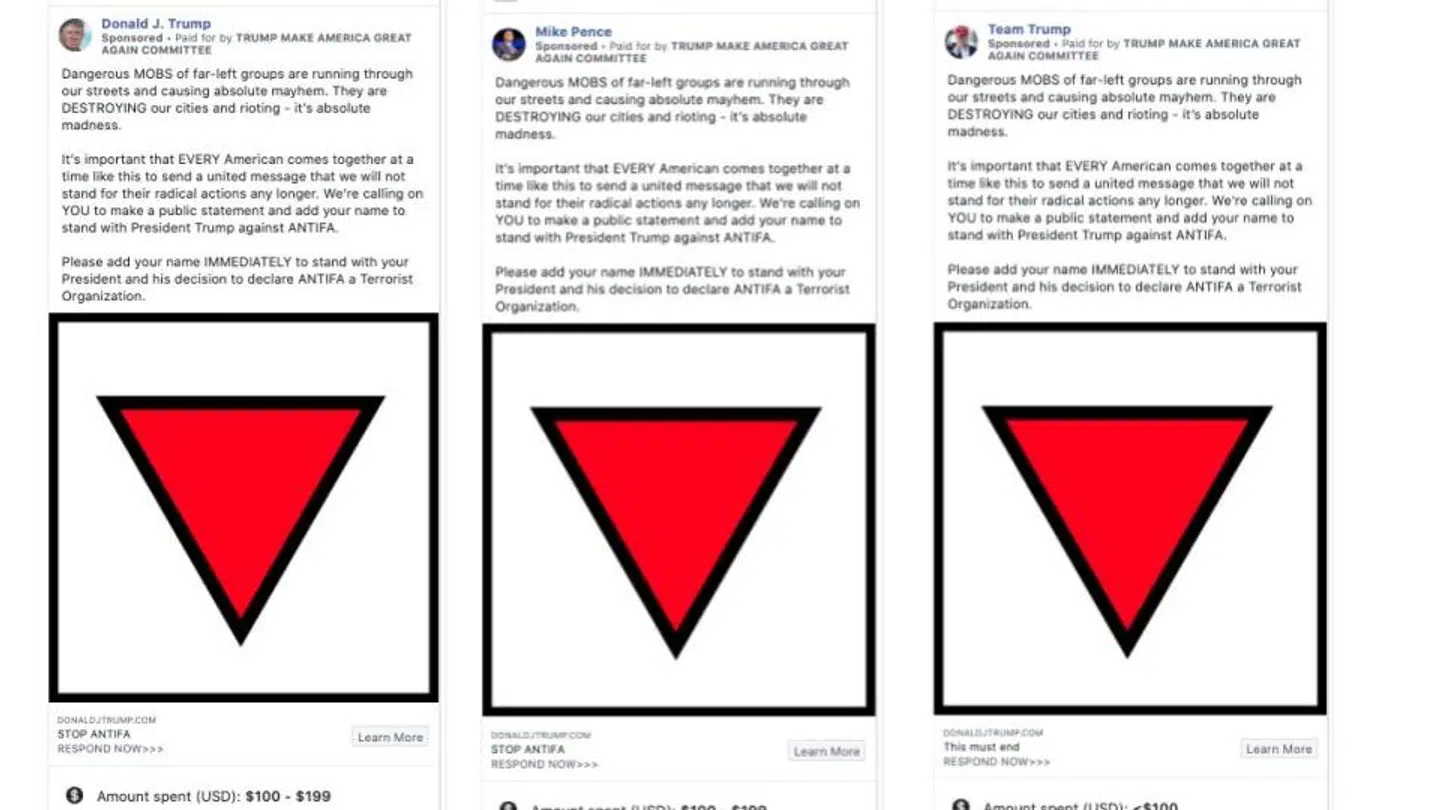 Sådan så brugen af den omvendte trekant ud på de forskellige profiler hos Trump-lejren.