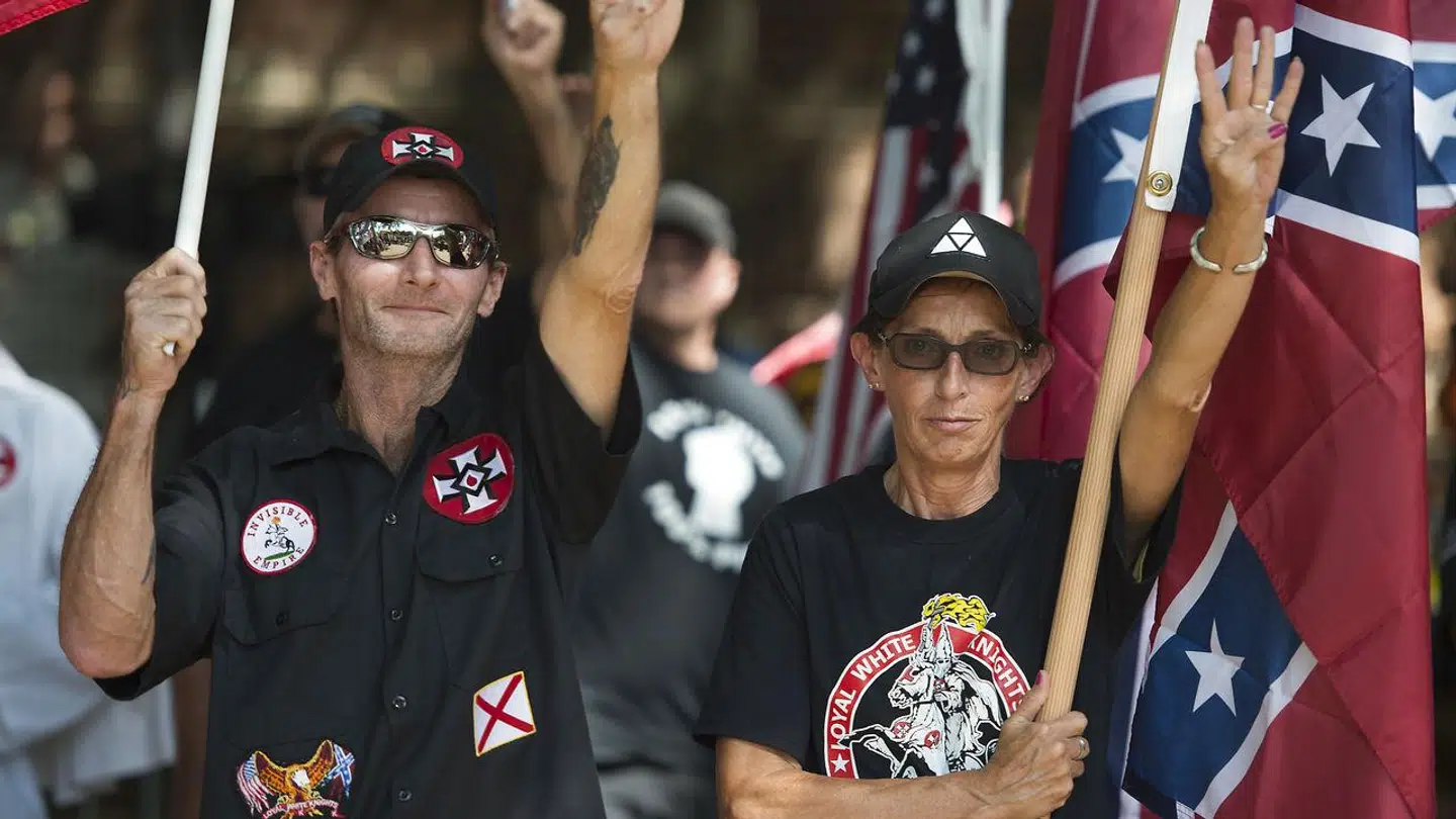 Ku Klux Klan-medlemmer ved demonstration i Charlottesville i 2017.