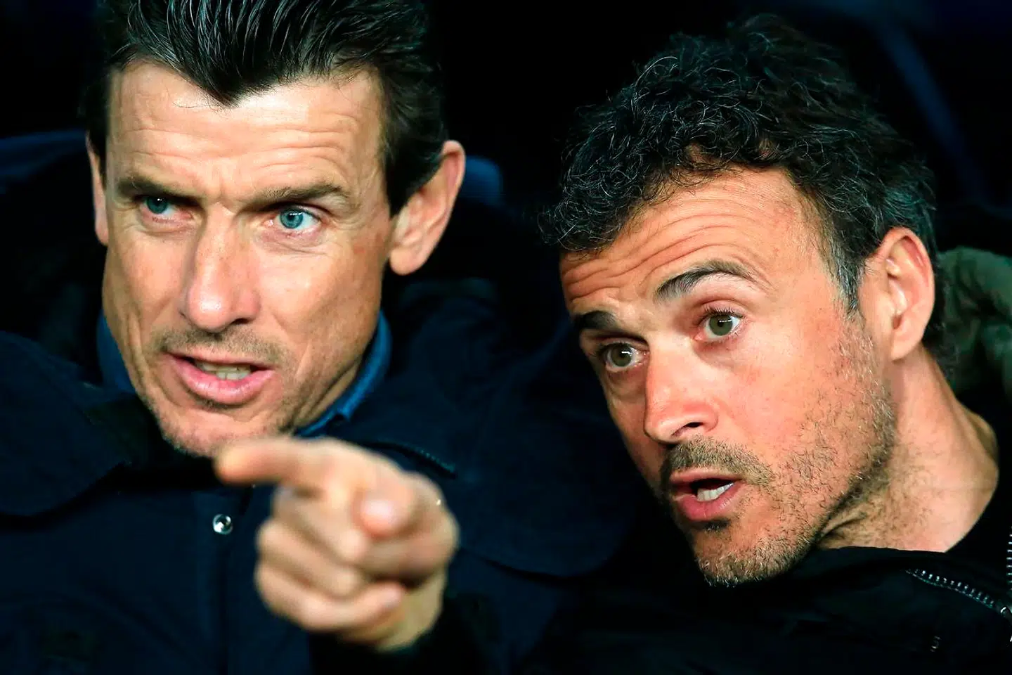 Juan Carlos Unzue (tv.) og Luis Enrique var trænerpar i FC Barcelona fra 2014-2017.