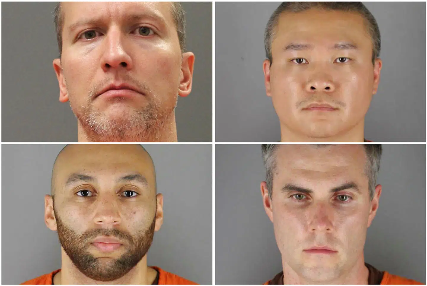 Her ses de fire betjente: Derek Chauvin, Tou Thao, Thomas Lane og J. Alexander Kueng.