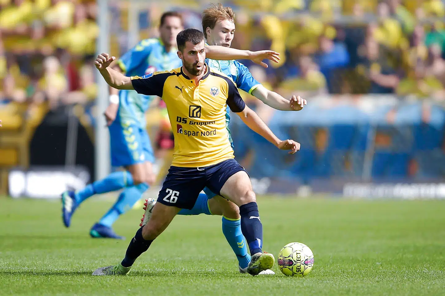 Her ses Martin Mikkelsen i kamp for Hobro mod Brøndby i 2018.