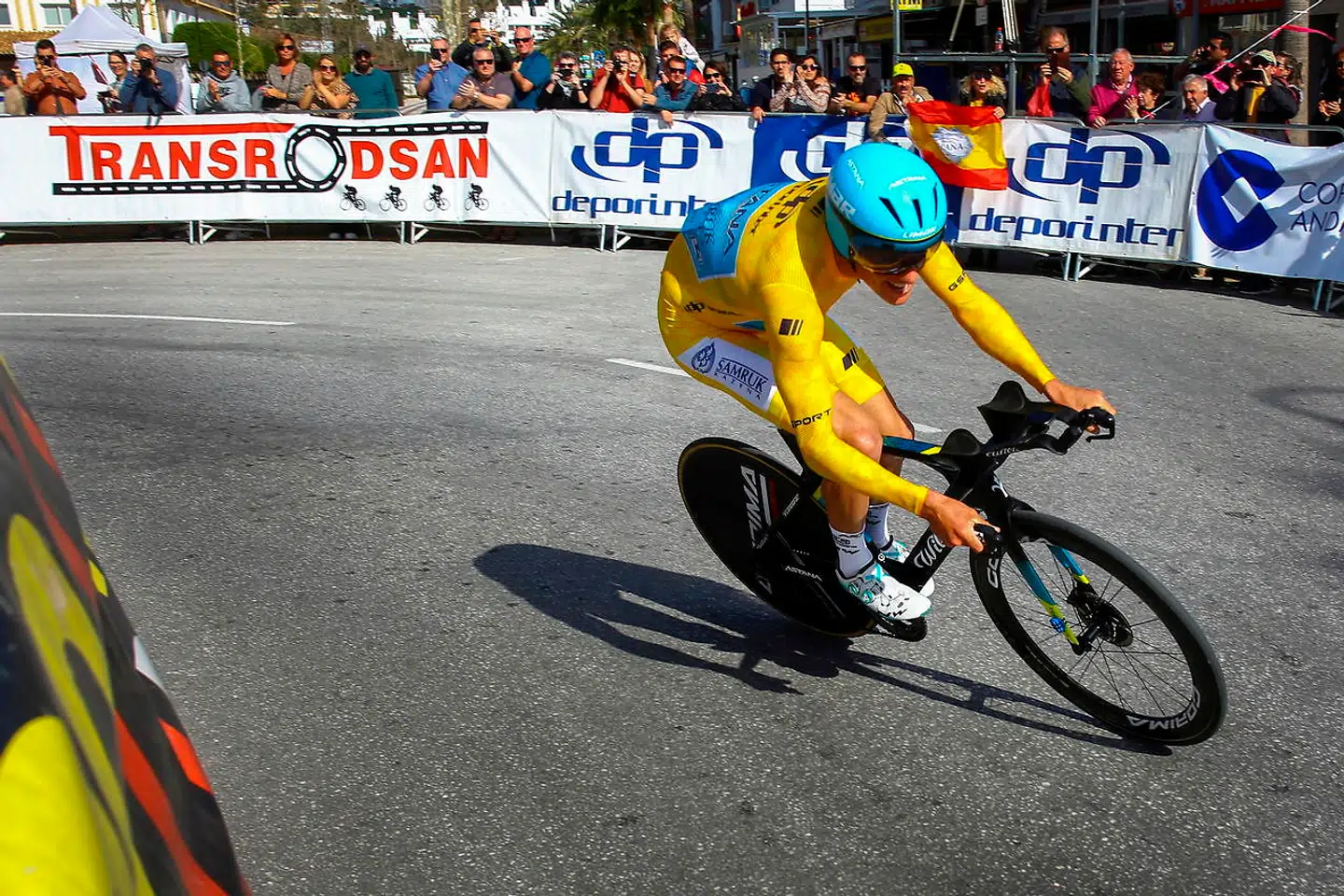 Jakob Fuglsang ved sidste etape af Ruta del Sol: en enkeltstart på 13 kilometer, hvor danskeren blev nummer to, mindre end ét sekund efter dagens vinder, Dylan Theuns.