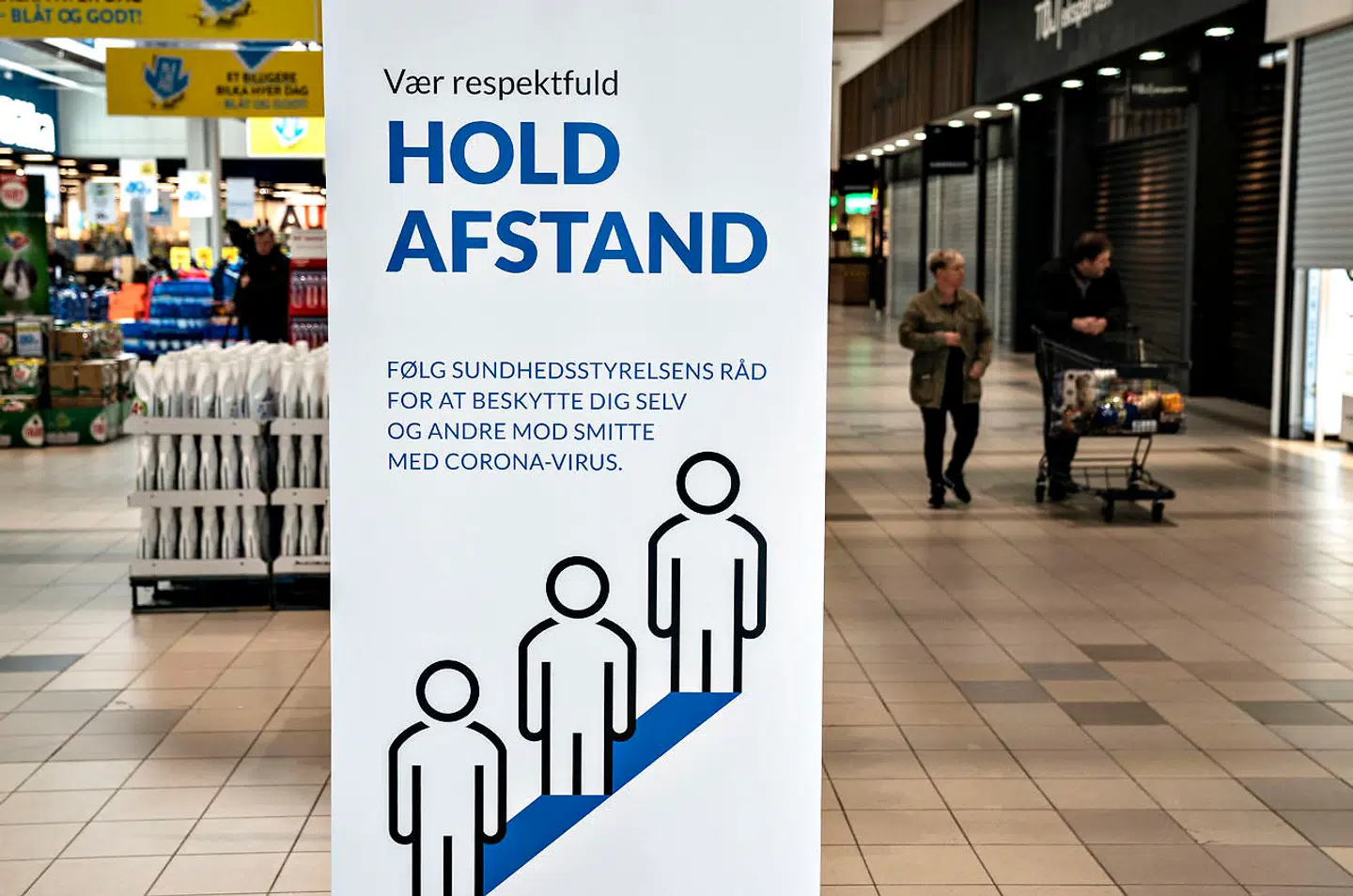 Danmark har været lukket ned. Her er det i Aalborg Storcenter, hvor kun et supermarked og apotek måtte holde åbent, da Danmark blev lukket ned i marts måned 2020.