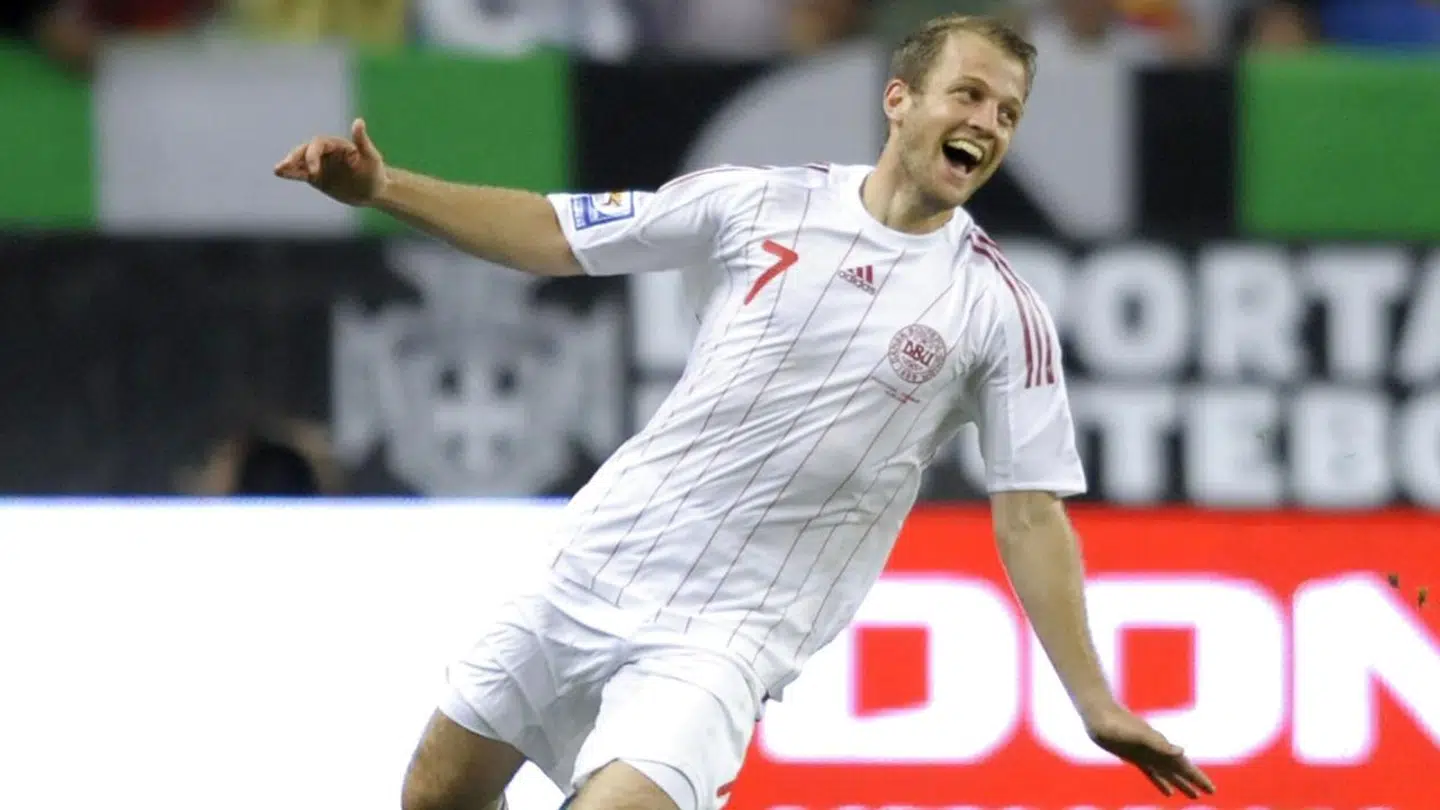 Daniel Jensen i ekstase efter sin overtidsscoring mod Portugal i 2008.