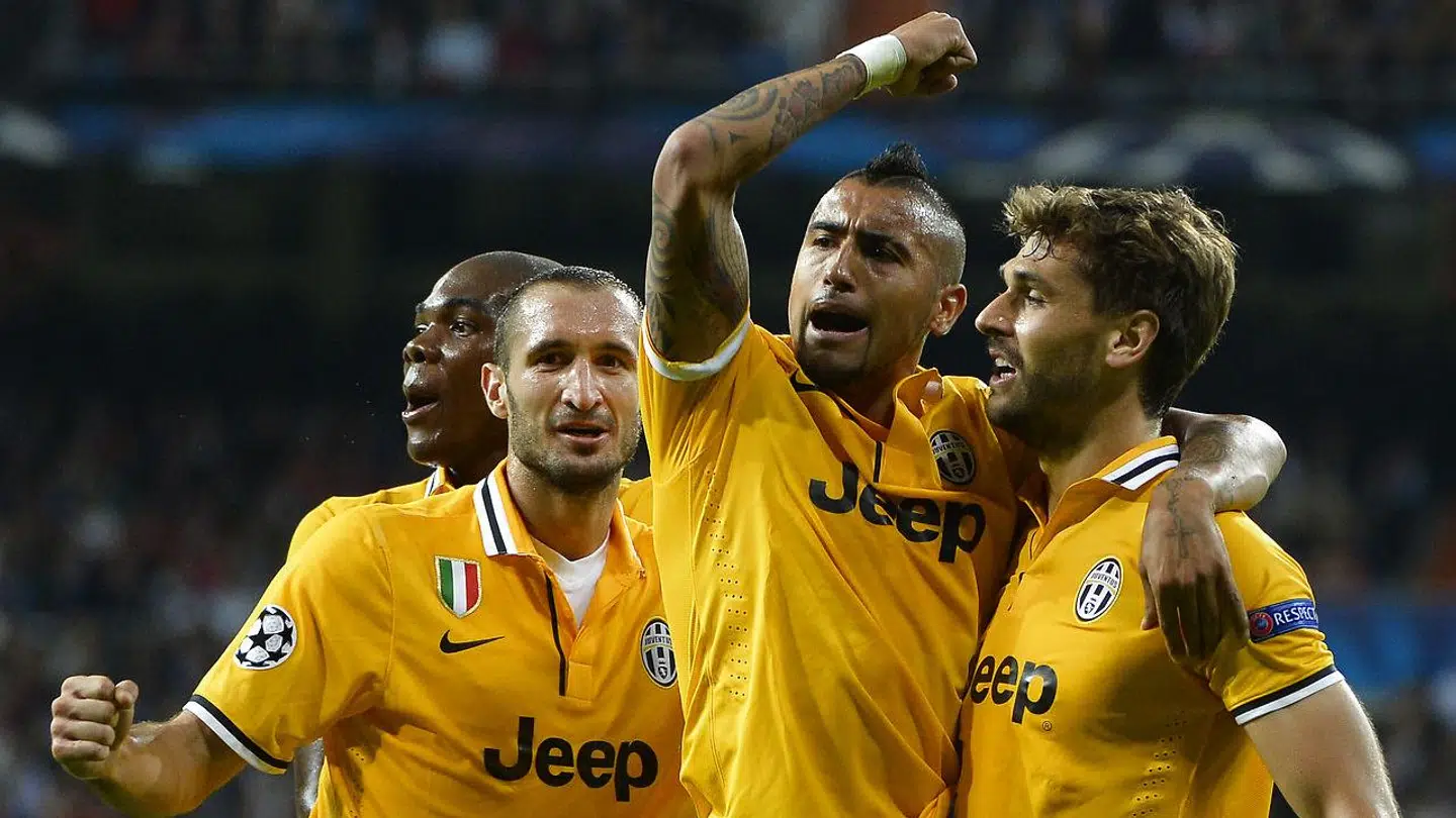 Arturo Vidal (anden fra højre) og Giorgio Chiellini (anden fra venstre) jubler efter en scoring mod Real Madrid i Champions League i 2013.