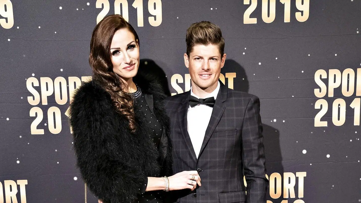 Jakob Fuglsang og Loulou Fuglsang på den røde løber før DRs Sport 2019 show i Jyske Bank Boxen i Herning lørdag den 4. januar 2020.