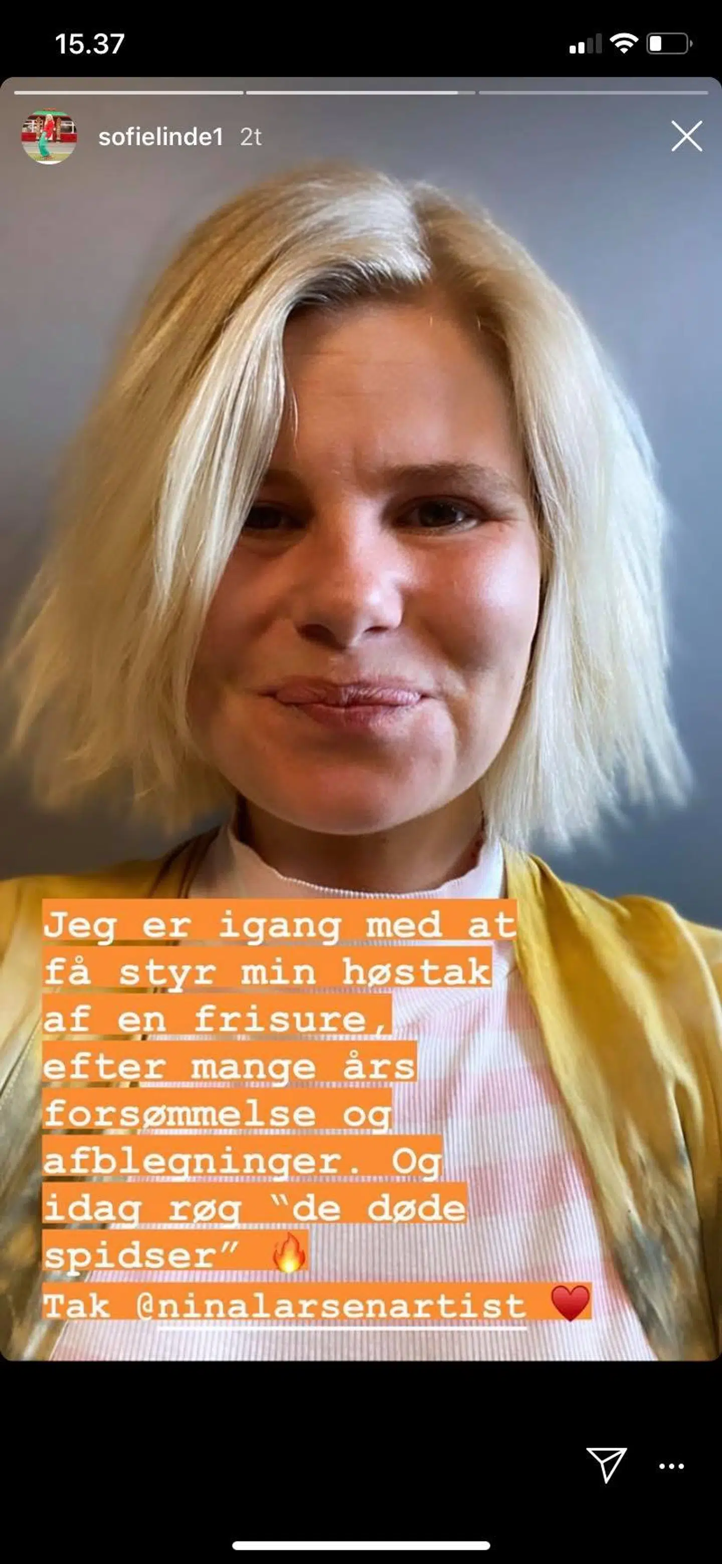 Sofie Linde med sin nye frisure.