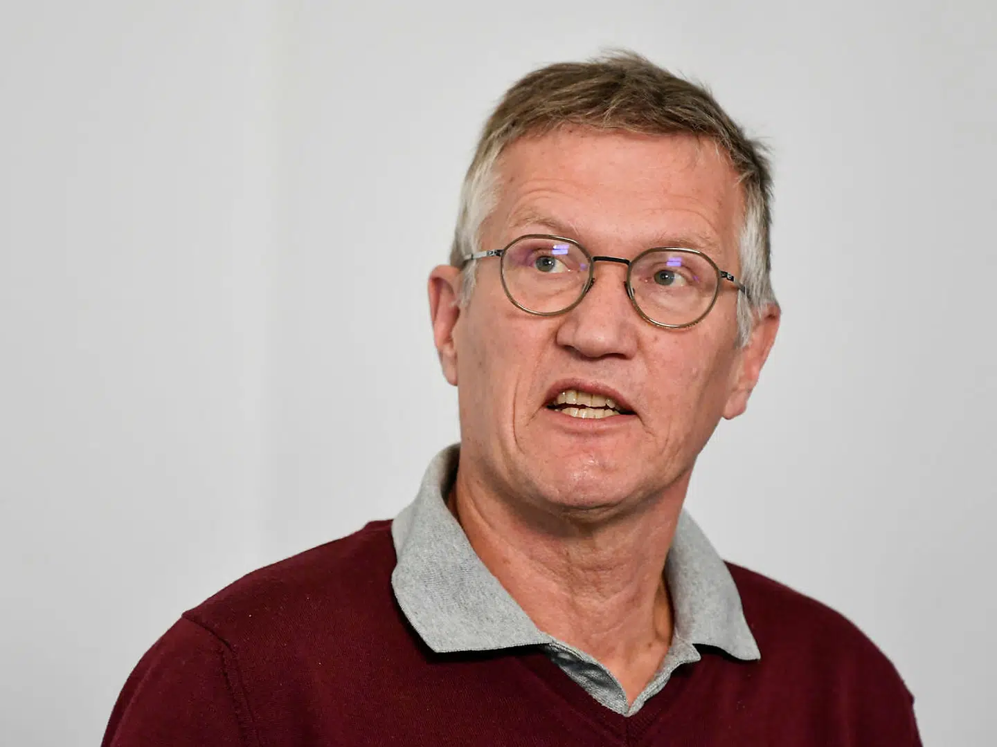 Den svenske statsepidemiolog Anders Tegnell til onsdagens pressekonference i Stockholm, Sverige