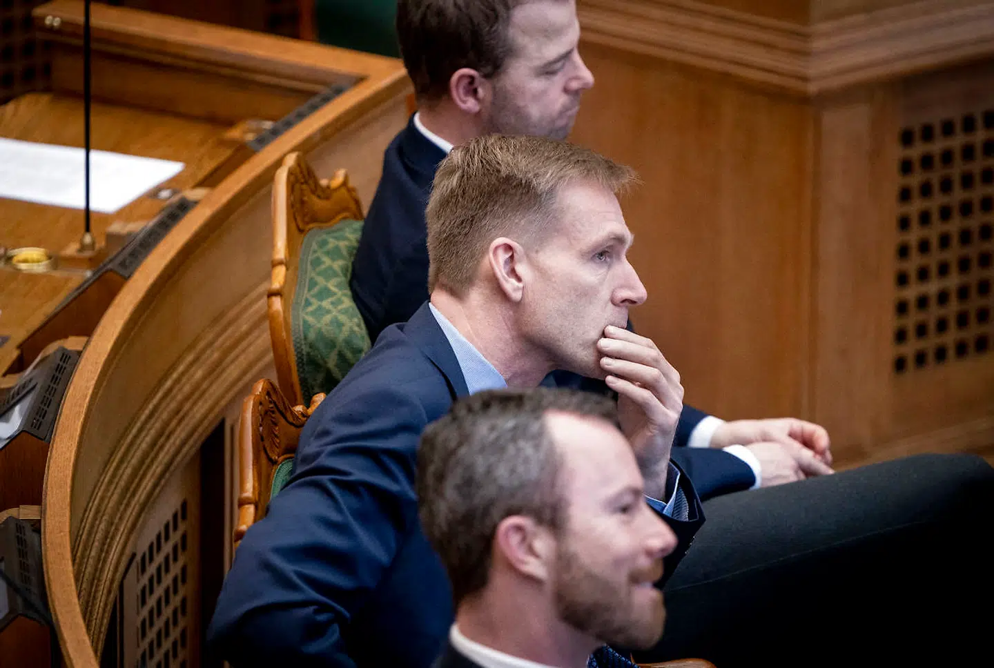 Dansk Folkepartis Kristian Thulesen Dahl, Venstres Jakob Ellemann-Jensen og De Radikales Morten Østergaard under møde i folketingssalen 21. januar 2020. (Foto: Liselotte Sabroe/Ritzau Scanpix)