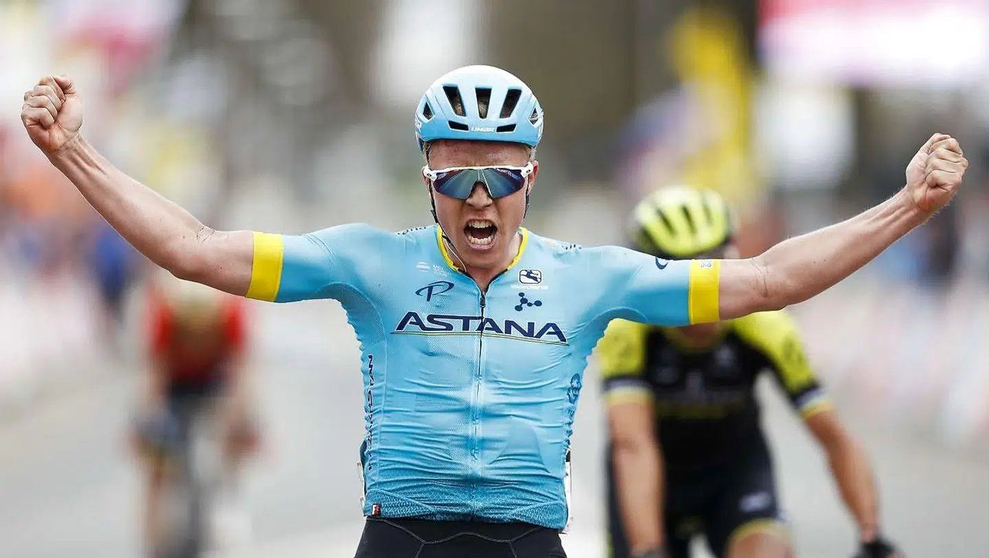 Michael Valgren, da han i 2018 kørte for Astana og vandt Amstel Gold Race.