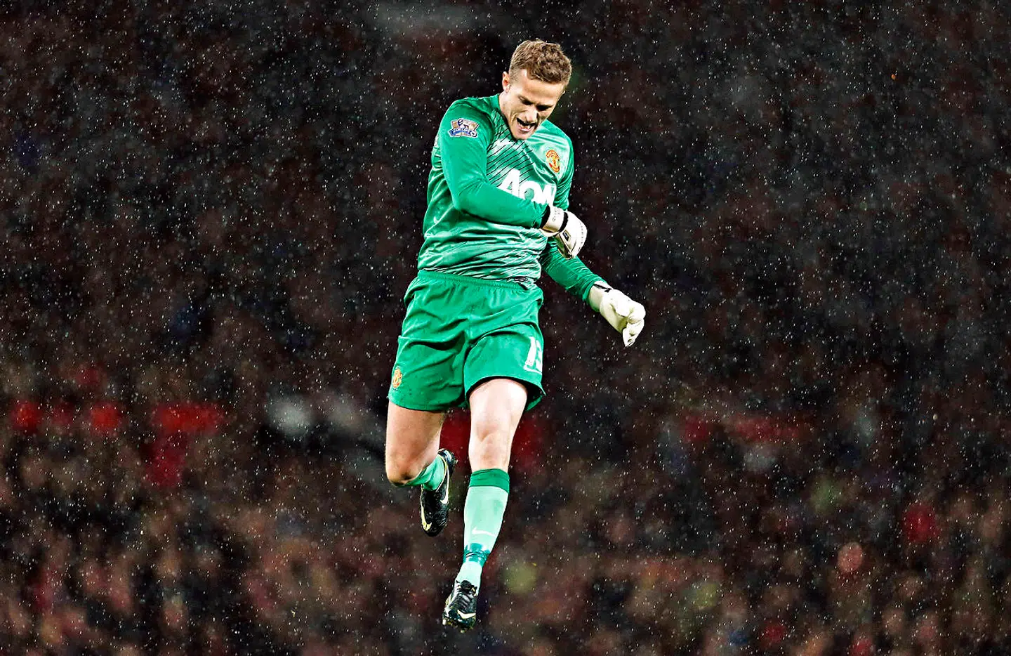 Anders Lindegaard nåede at spille 29 kampe for Manchester United. Her mod Norwich City i Capital One-Cuppen. Football - Manchester United v Norwich City - Capital One Cup Fourth Round - Old Trafford - 29/10/13 Manchester United's Anders Lindegaard celebrates as his side are awarded a penalty Mandatory Credit: Action Images / Andrew Couldridge Livepic EDITORIAL USE ONLY.No use with unauthorized audio, video, data, fixture lists, club/league logos or "live" services. Online in-match use limited to 45 images, no video emulation.No use in betting, games or single club/league/player publications. Please contact your account representative for further details.