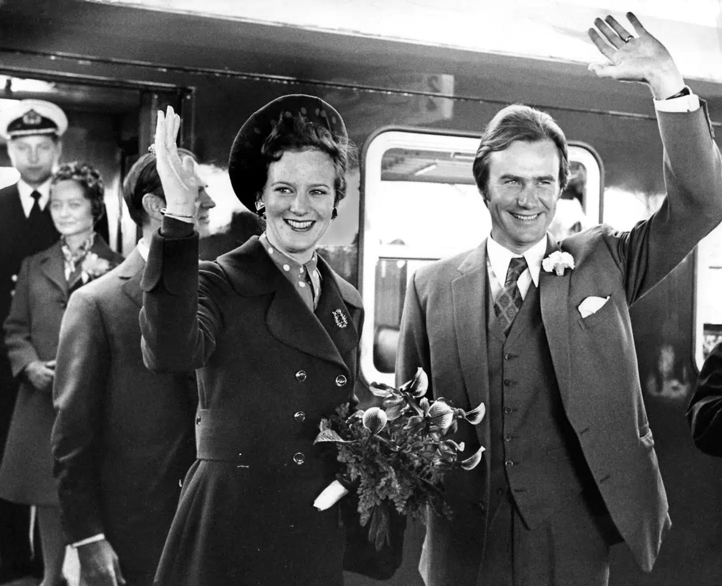 Dronning Margrethe og prins Henrik med toget til Vallensbæk 1972. Året, hun blev regent.