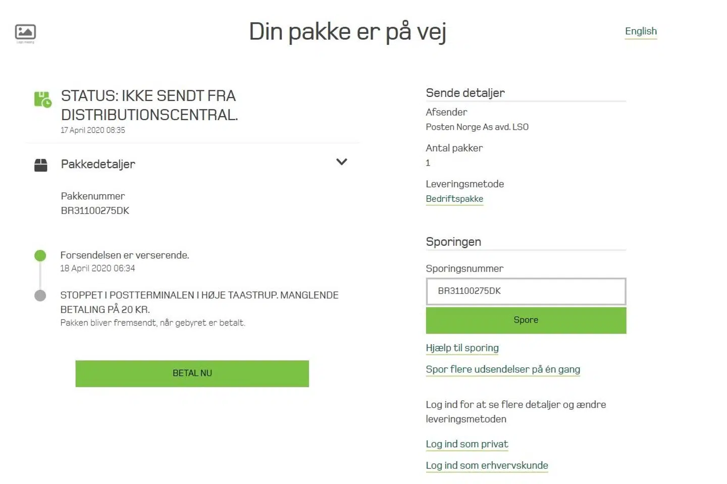 Sådan ser den falske hjemmeside ud.
