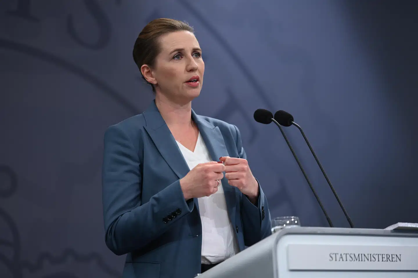 Statsminister Mette Frederiksen (S) holder pressemøde i Statsministeriet om coronasituationen i Danmark. Hun lufter blandt andet muligheden for, at genåbningen kan udvides en smule, men hun afviser at gå i detaljer. Philip Davali/Ritzau Scanpix