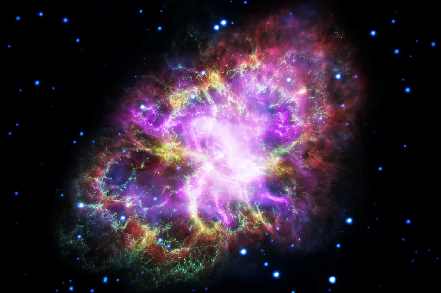 Når en stjerne, der har mindst otte gange så stor masse som Solen, dør, sker det i en voldsom eksplosion, som kaldes en supernova. Nu har forskere fra blandt andet Niels Bohr Instituttet observeret den kraftigste supernova nogensinde. Forskerne mener, at den stammer fra et sammenstød mellem to stjerner. (Arkivfoto). Nasa Nasa/Reuters