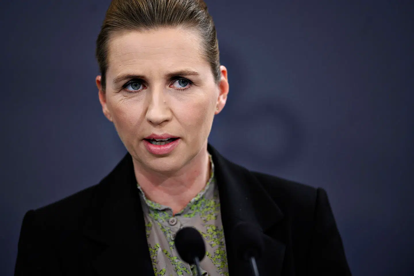 Statsminister Mette Frederiksen (S), da hun afholder pressemøde om COVID-19 i Danmark i Spejlsalen i Statsministeriet mandag den 6. april 2020.. (Foto: Philip Davali/Ritzau Scanpix)