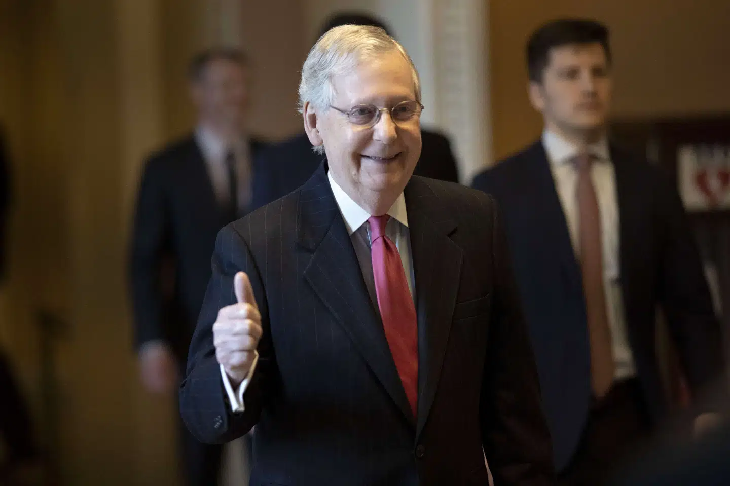 Flertalslederen i Senatet, republikaneren Mitch McConnell, var sent onsdag aften amerikansk tid en glad mand, da Senatet havde godkendt en gigantisk hjælpepakke. Win Mcnamee/Ritzau Scanpix