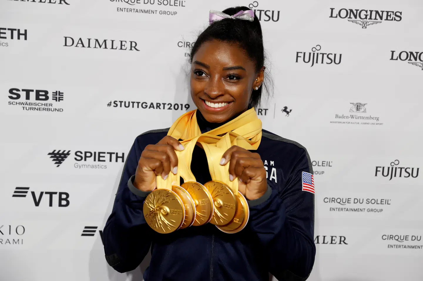 Verdensmester i gymnastisk Simone Biles fra USA er et af landets største håb ved det kommende sommer-OL. (Arkivfoto.) Wolfgang Rattay/Reuters