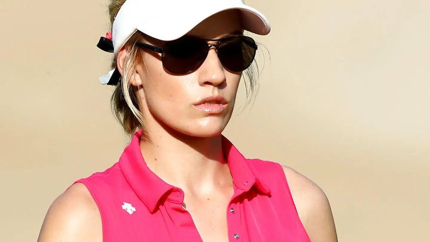 US player Paige Spiranac looks on after playing a shot during the third round of the Dubai Ladies Masters at the Emirates Golf Club on December 9, 2016, in Dubai. . NEZAR BALOUT / AFP
