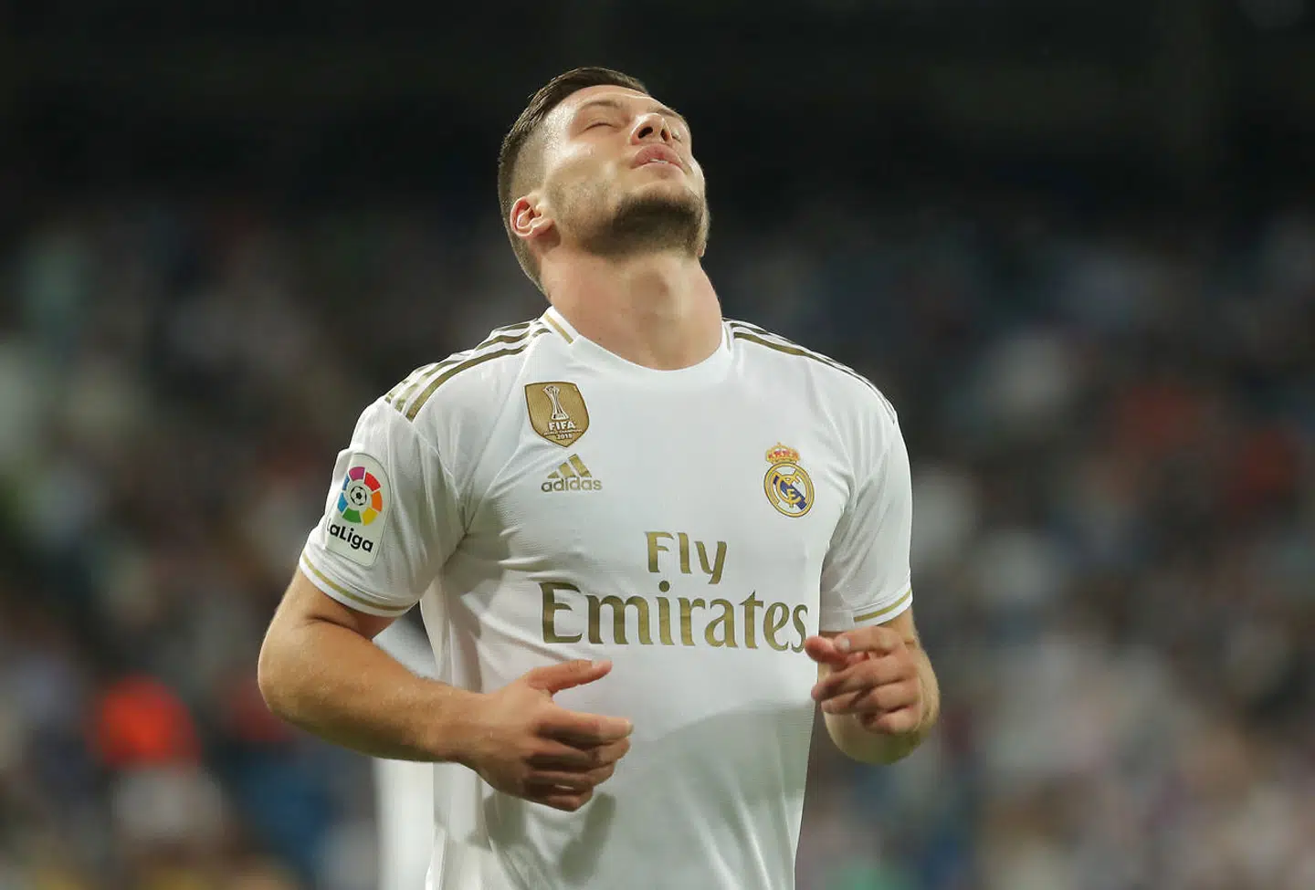 Real Madrid-angriberen Luka Jovic ærgrer sig over en misbrugt målchance i en kamp mod Osasuna i september sidste år.