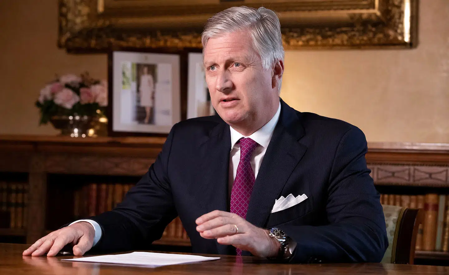 Belgium's King Philippe addresses Belgian citizens on the coronavirus?disease (COVID-19) crisis during a televised statement in Brussels, Belgium, March 16, 2020. ?Benoit Doppagne/Pool via REUTERS