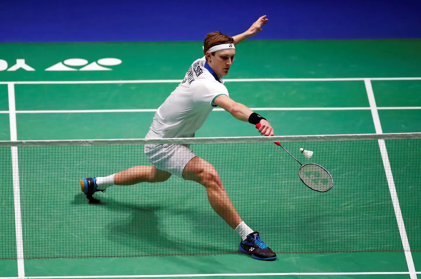 Badminton - All England Open Badminton Championships - Arena Birmingham, Birmingham, Britain - March 15, 2020 Denmark's Viktor Axelsen in action during the men's singles final match against Taiwan's Chou Tien-chen Action Images via Reuters/Andrew Boyers