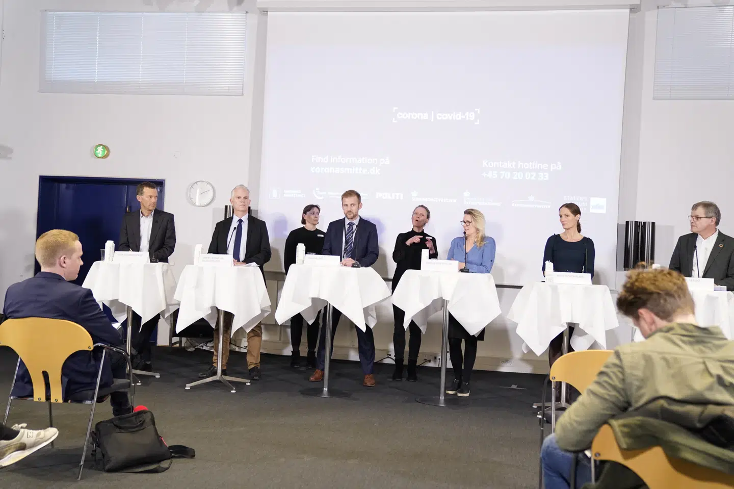 En række myndigheder holder pressebriefing og giver en status på Covid-19-situationen i Danmark onsdag. Til stede er repræsentanter fra Sundhedsstyrelsen, Styrelsen for Patientsikkerhed, Udenrigsministeriet, Rigspolitiet, Erhvervsstyrelsen og Trafik-, Bygge- og Boligstyrelsen. Ida Marie Odgaard/Ritzau Scanpix