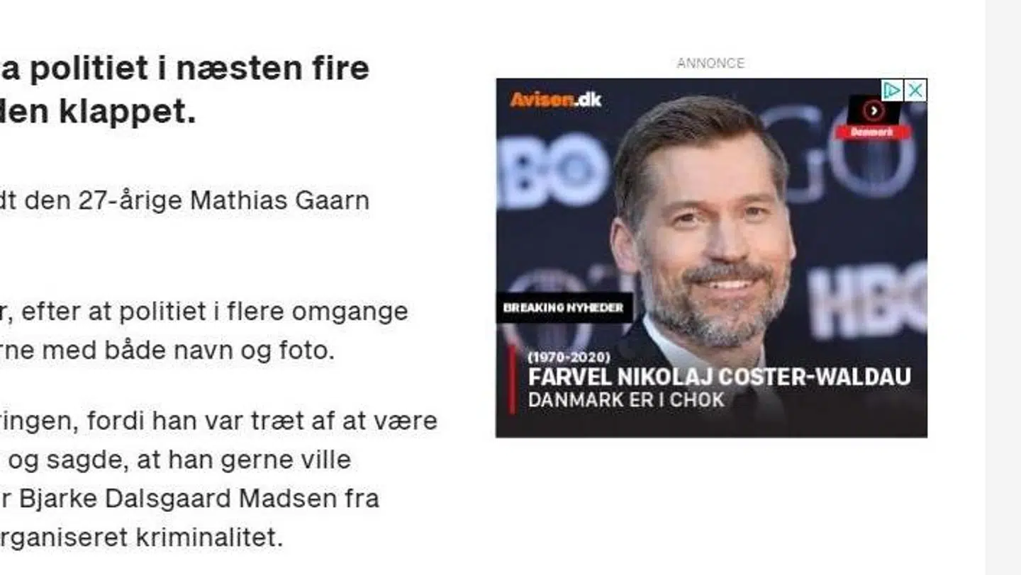 Screenshot af den falske annonce.