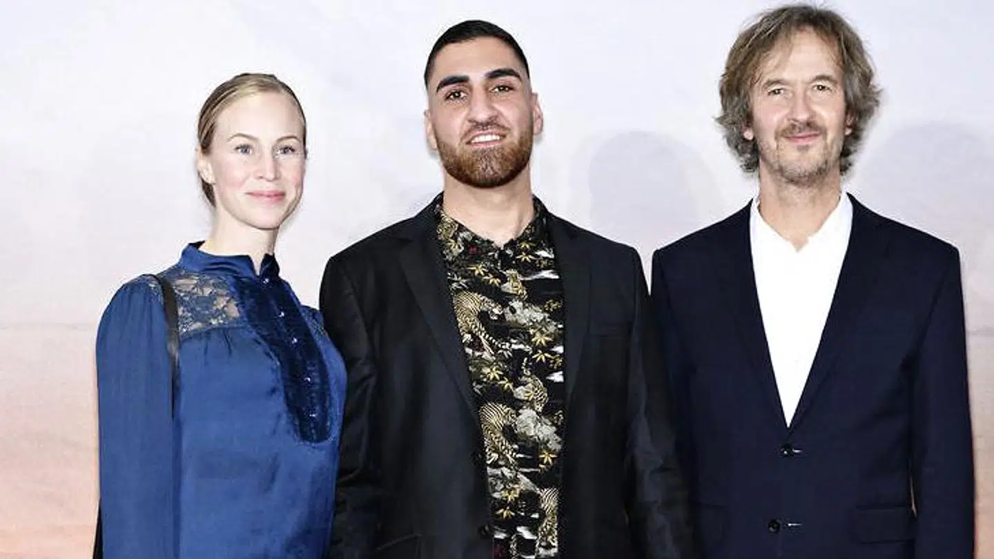 Albert Arthur Amiryan, som spiller Omar El-Hussein, og Lars Brygmann på den røde løber ved gallapremiere på Ole Christian Madsens film 'Krudttønden'.