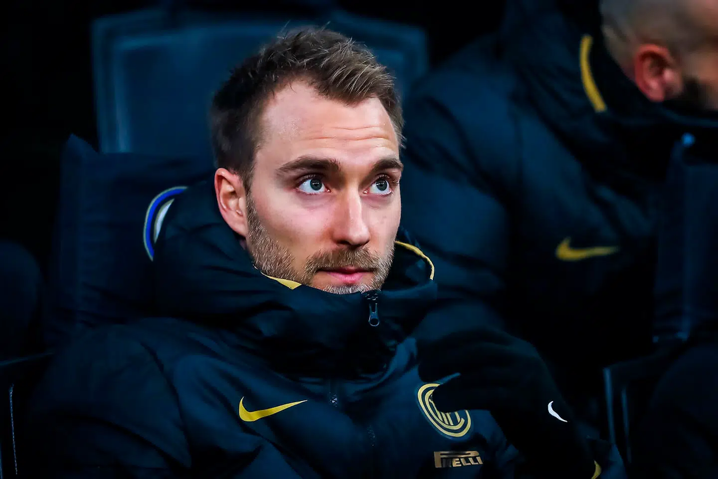Christian Eriksen på Inter-bænken, her han siddet en del i den første tid i den italienske klub.