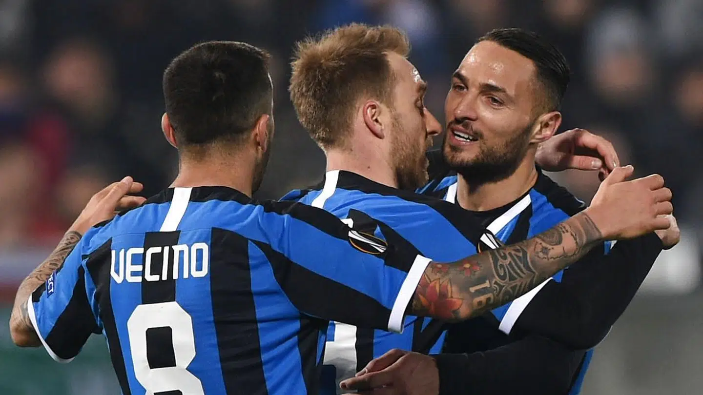 Eriksen og holdkammeraterne fejrer det udlingende mål mod Ludogorets.